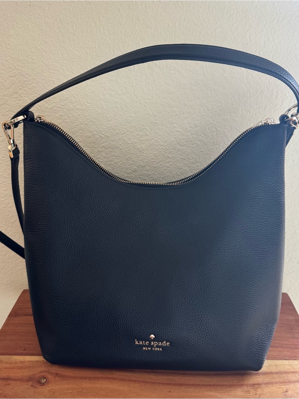 kate spade Black Pebbled Leather Shoulder Bag with Gold Hardware